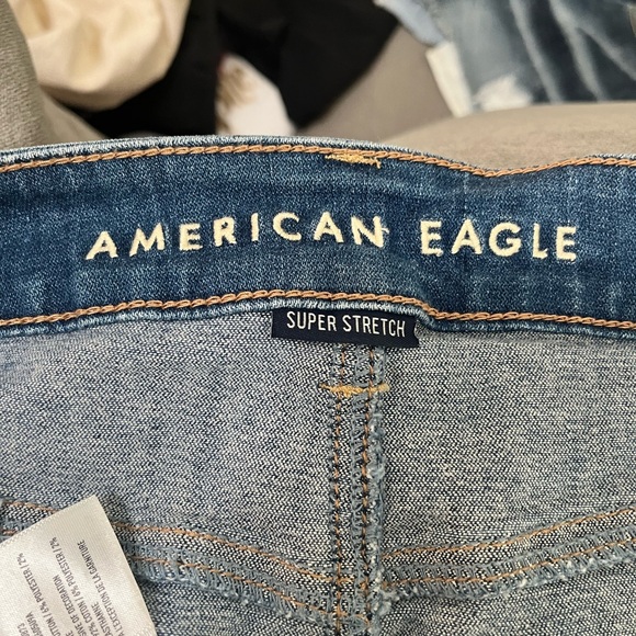 American Eagle Hi Rise Super Stretch Denim Mini Skirt Distressed - Picture 3 of 5